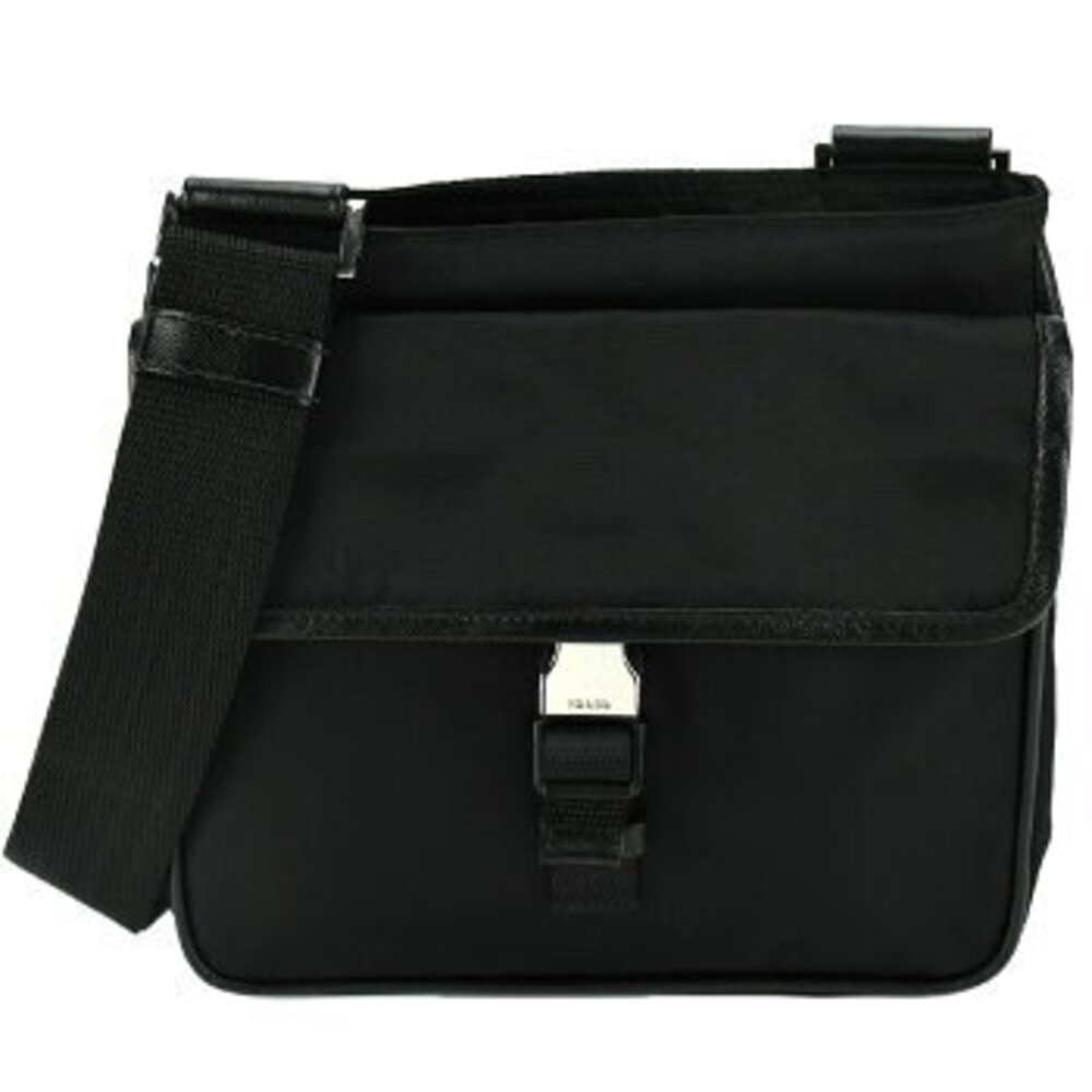 Prada Black Logo Leather Shoulder Crossbody Triangle Bag Saffiano Tessuto - Picture 2 of 8